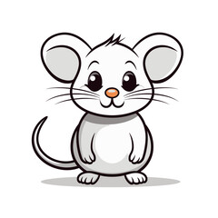 Little cute white mouse, character isolated on white background.