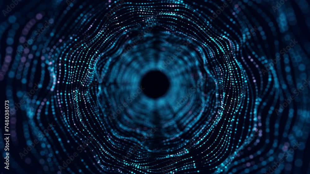 Poster technology wireframe circle tunnel on blue background. futuristic 3d wormhole grid. big data visuali