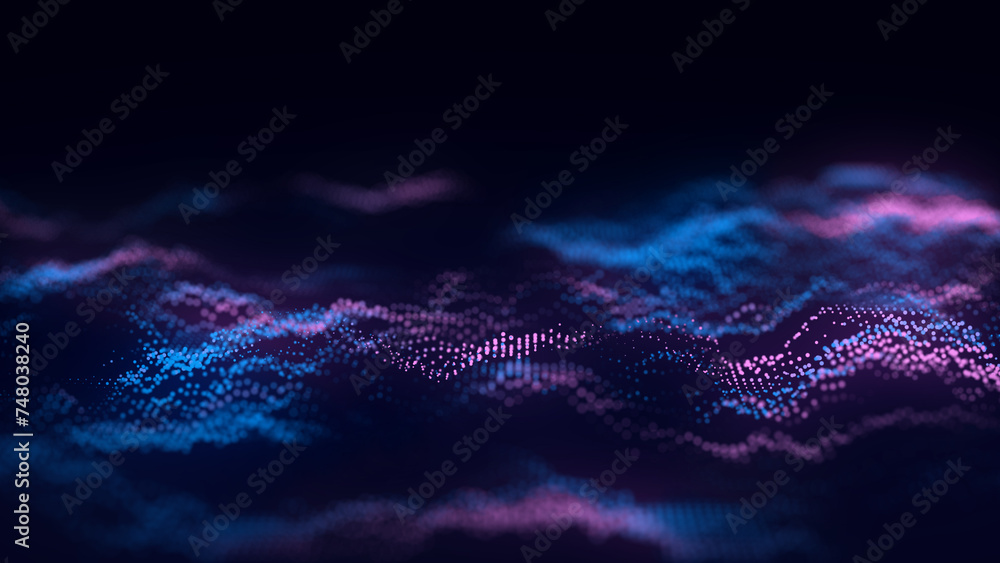 Poster dynamic blue wave of particles and lines. abstract futuristic background. big data visualization. 3d