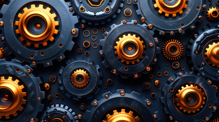 Metallic Industrial Pattern of Gears and Machines - obrazy, fototapety, plakaty