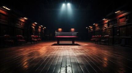 A sleek table tennis Table tennis, Ping pong table, sport hall. Background for sporting events - obrazy, fototapety, plakaty