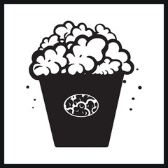 Popcorn Silhouette, Popcorn Box Silhouette Vector Icon, Flat Logo