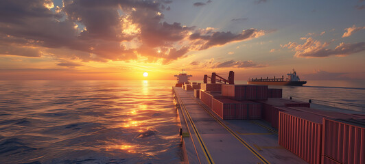 A ship sails across the ocean, transporting container cargoes - obrazy, fototapety, plakaty