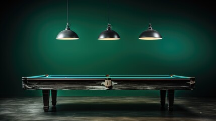 Snooker table in club hanging lamp - obrazy, fototapety, plakaty