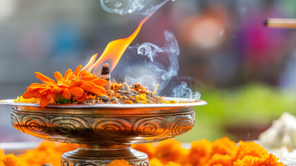 Smoking incense and meditation beads, Buddhism, Hinduism, religious spiritual atmosphere