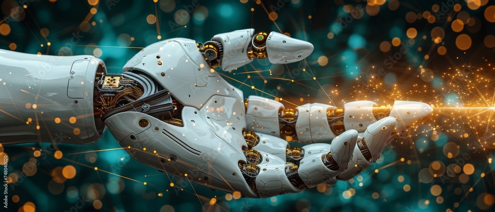 Fototapete medical healthcare practice assistance with robotic hands and artificial intelligence for surgical p