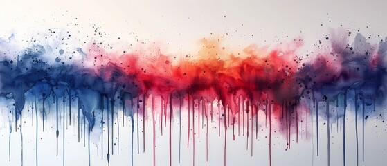 Abstract illustration on a white background with blue and red watercolor drips. A banner for text and grunge element for decoration.