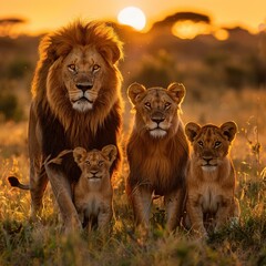 Golden hour with a lion pride, the ultimate portrayal of family and strength in the animal kingdom