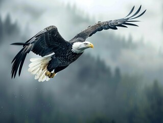 Majestic bald eagle in flight, symbolizing freedom, perfect for birdwatching enthusiasts and wildlife photography
