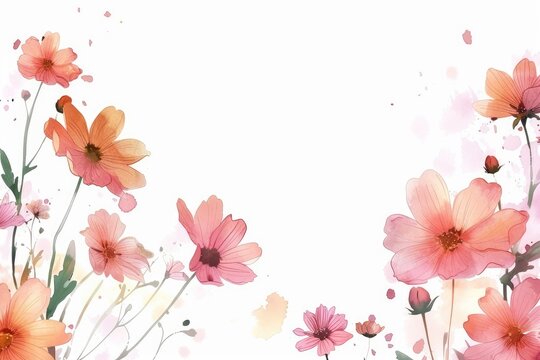 Watercolor flowers on white background, theme spring.