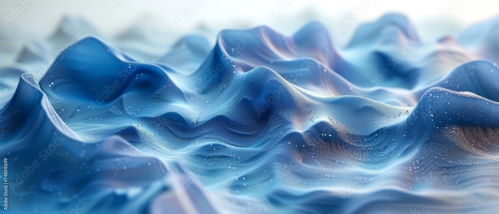 Poster 3D rendering of a futuristic point wave. Abstract digital wave with a blue circular shape on the background.
