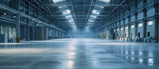 Deurstickers The atmosphere of an empty concrete warehouse is dramatically quiet © zaen_studio