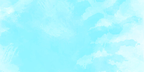 sunny sky blue light watercolor background. Aquarelle painting brush effect card paper textured canvas cloudy smoke space for text, entertaining card, template. aquamarine color graphics illustration