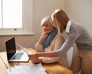 Granddaughter, grandmother and help with laptop for budget, finance and technology with advice and...