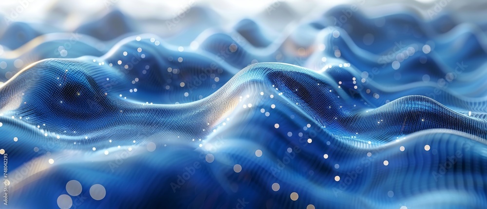 Poster Wave concept. Blue circular shape on the background. Futuristic point wave. Big data. 3D rendering.