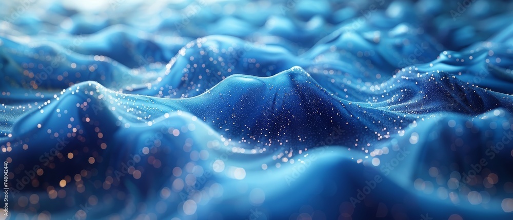 Poster 3D rendering of a futuristic point wave in abstract form. Blue circular shape on the background. Big data. Abstract digital wave.