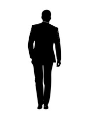 Silhouette Of Tall Business Man Walk. Rear view.