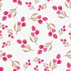 Seamless watercolor pattern with red tulips on a light background. Fabric, texture, background for bed linen, wallpapers, napkins, wrapping paper. Endless botanical ornament with spring flowers.