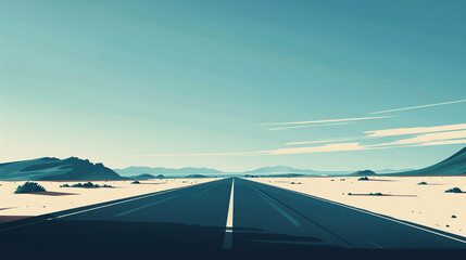 Fototapeta na wymiar Illustration of a vast open road with minimalist surroundings