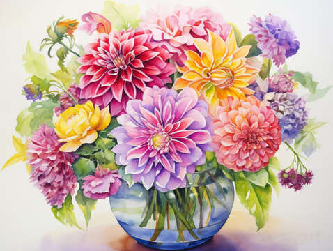 A vase full of vivid watercolor blooms