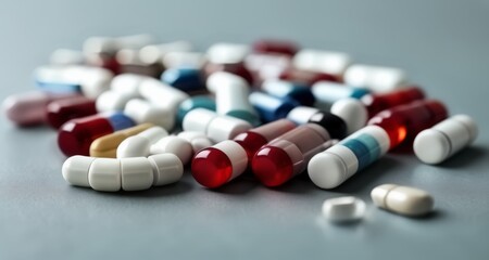  Various pills and capsules on a surface