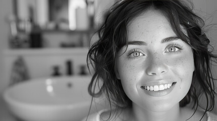 Smile Selfie: A Woman with a Toothbrush and a Bright Smile