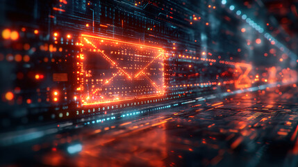 Email envelope 3d on a digital virtual background, communication mail correspondence message receiving symbol
