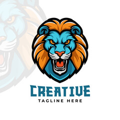 Colorful Gaming mascot editable vector logo. Lion mascot illustration logo
