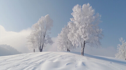 White trees under snow