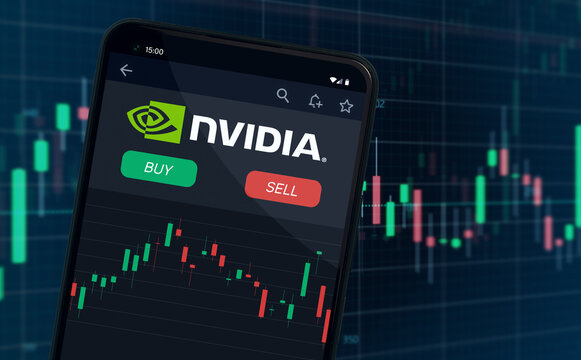 nvidia logo on mobile phone screen company shares rise or fall on stock exchange market - Warsaw, Poland - 29.02.2024