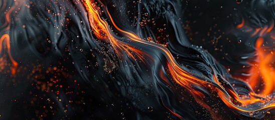 In this close-up shot, a horses face is engulfed in flames against an abstract black background. The fire appears intense as it flickers and dances around the horses features.