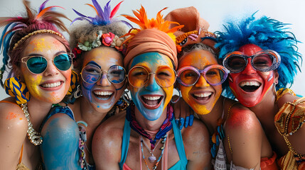 Friends Posing with Colorful Painted Faces in Afrofuturism Style