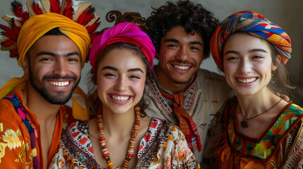 Friends Smiling in Traditional Headscarves - obrazy, fototapety, plakaty