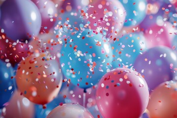 Colorful Balloons with Confetti Celebration Background
