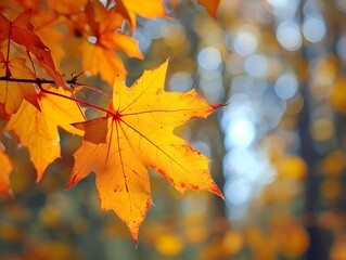 Beautiful orange fall leaves autumn landscape fall background