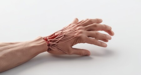  A hand with intricate red lines, possibly representing veins or a medical concept