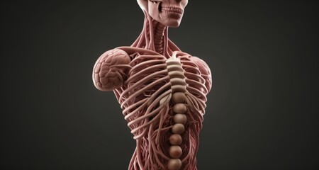  Anatomy of a human torso, showcasing internal organs and skeletal structure