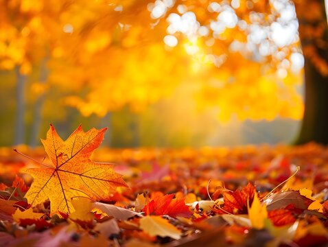 Beautiful orange fall leaves autumn landscape fall background