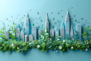 Paper Cutouts Cityscape with Greenery for Green Economy Concept