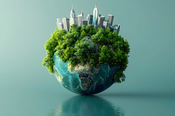 Photorealistic City on Globe Earth An Environmental Awareness Perspective - obrazy, fototapety, plakaty