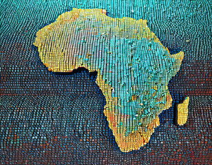 African map in a digital raster micro structure - 3D illustration
