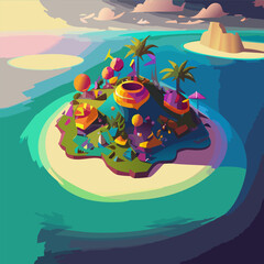 Small island in the ocean 3D rendering
