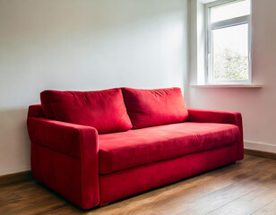 Too big red sofa with problem to fit in a small white room