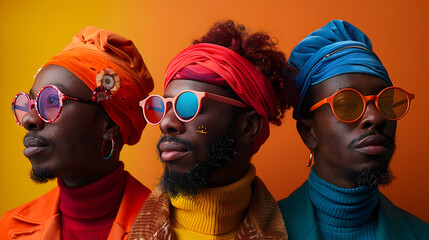Trendy African Men in Colorful Streetwear and Sunglasses