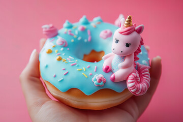 Kawaii fantasy rainbow unicorn doughnut