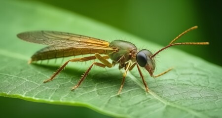 Fototapeta na wymiar Close-up of a vibrant dragonfly on a leaf