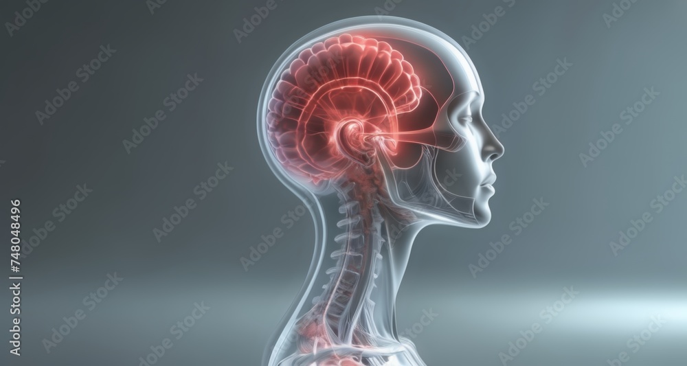 Aufkleber 3d rendering of a human head and neck with highlighted internal structures