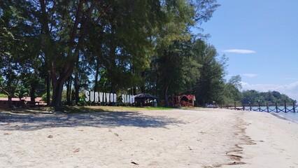 white sandy beach landscape, survivor island, Pulau tiga, Sabah, Malaysia