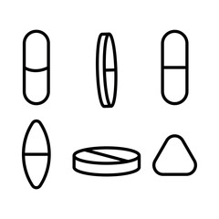 Pills and capsules icon line  set. Simple drug icon vector design 