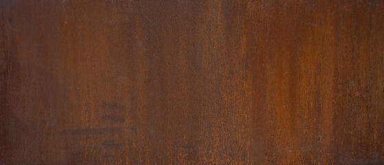 Grunge rusty orange brown metal corten steel stone background texture banner panorama..